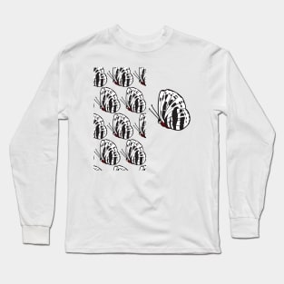 Asymmetry black and white Butterfly with a Hint of Red Long Sleeve T-Shirt